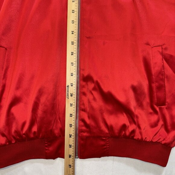 Carolina Herrera Good Gild Custom Red Polyester Bomber Jacket Zip Pockets Sz M/L - Picture 11 of 16